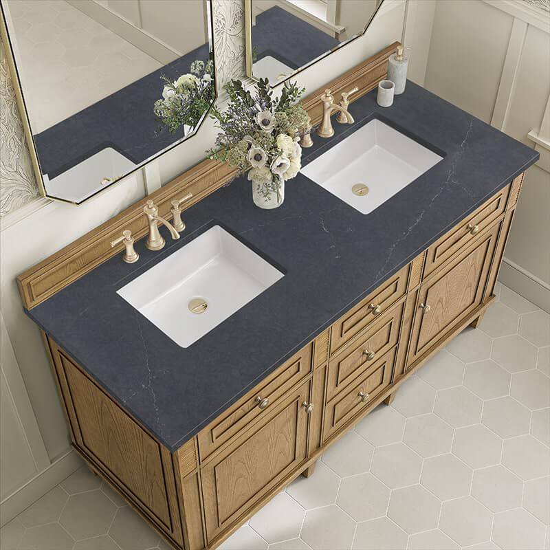 Lorelai 60" Double Vanity in Light Natural Oak With Charcoal Soapstone Silestone Top