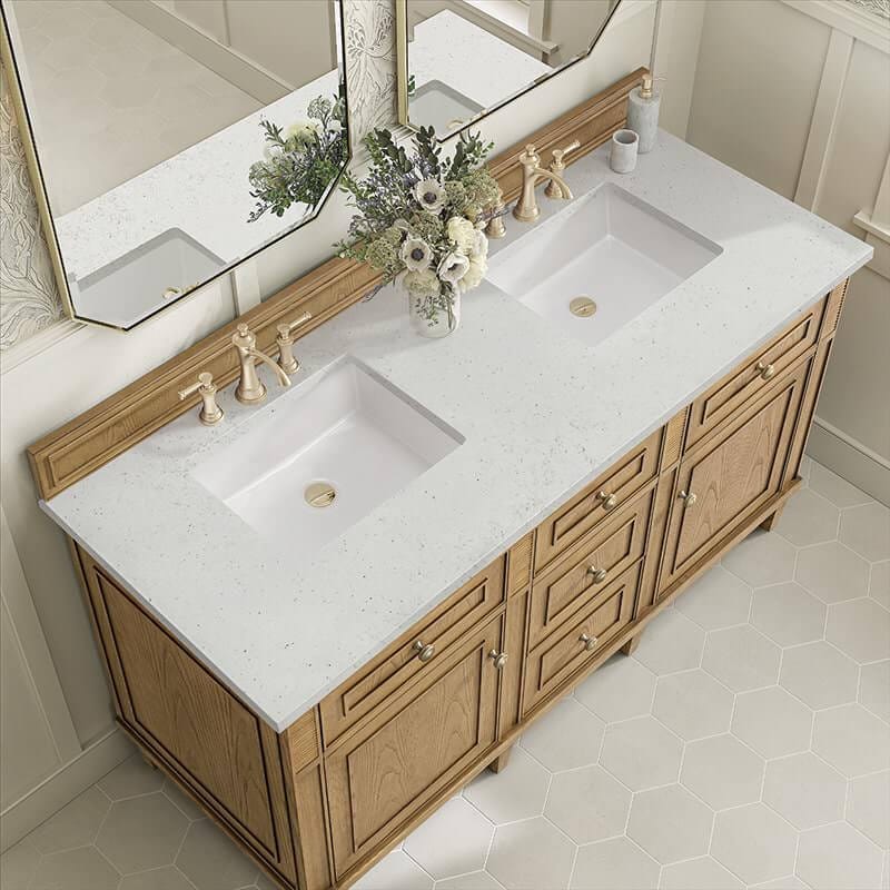 Lorelai 60" Double Vanity in Light Natural Oak With Lime Delight Silestone Top