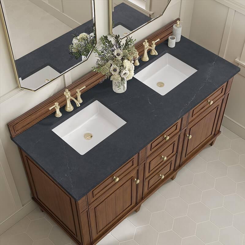 Lorelai 60" Double Vanity in Mid Century Walnut With Charcoal Soapstone Silestone Top