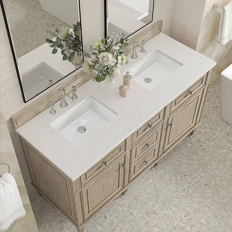 Lorelai 60" Double Vanity in Whitewashed Oak With Lime Delight Silestone Top