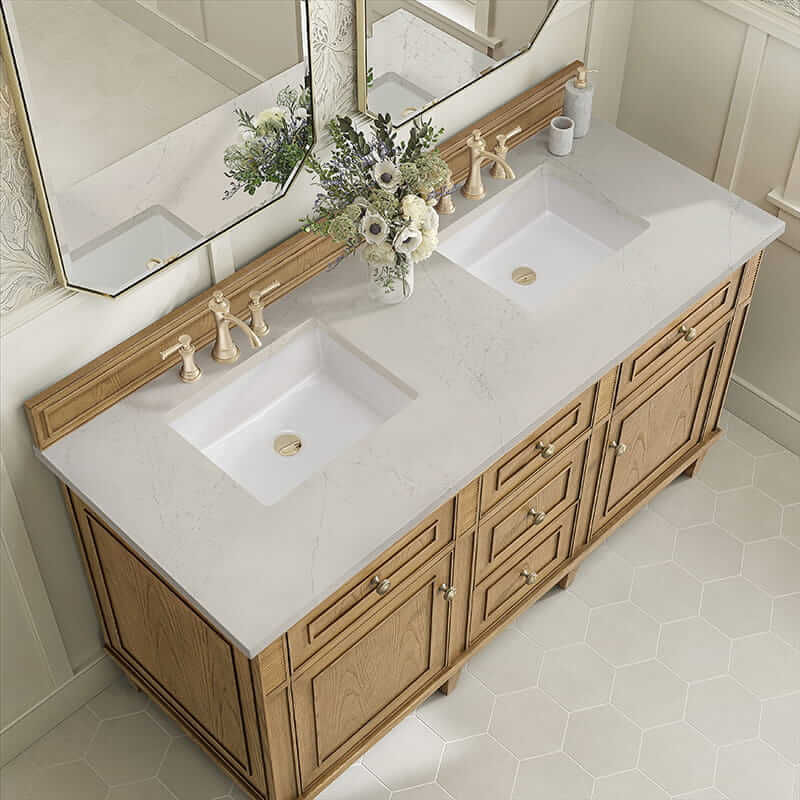 Lorelai 60 Inch Double Vanity in Light Natural Oak With Siberian Silestone Top
