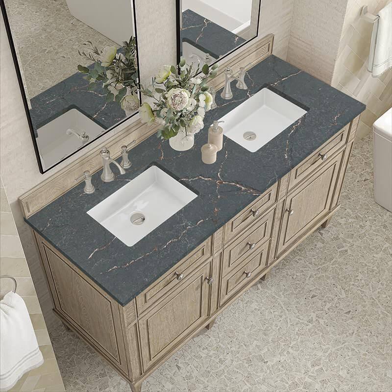 Lorelai 60 Inch Double Vanity in Whitewashed Oak With Parisien Bleu Silestone Top