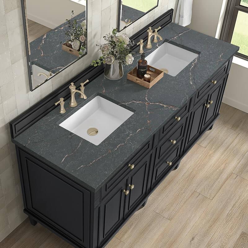 Lorelai 72" Double Vanity in Black Onyx With Parisien Bleu Silestone Top