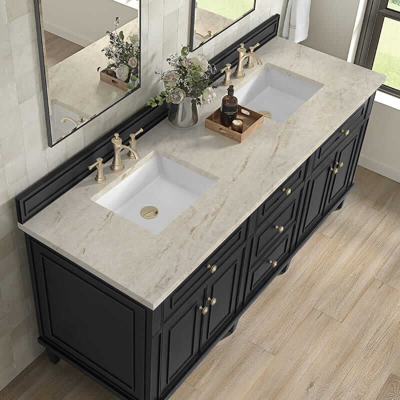 Lorelai 72" Double Vanity in Black Onyx With Tajnar Eclos Top