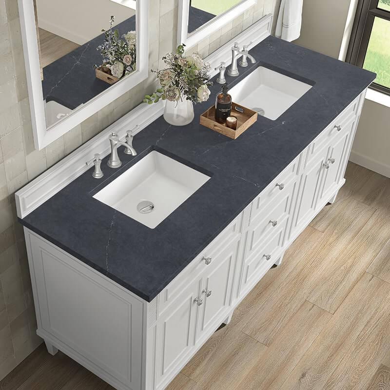 Lorelai 72" Double Vanity in Bright White With Charcoal Soapstone Silestone Top
