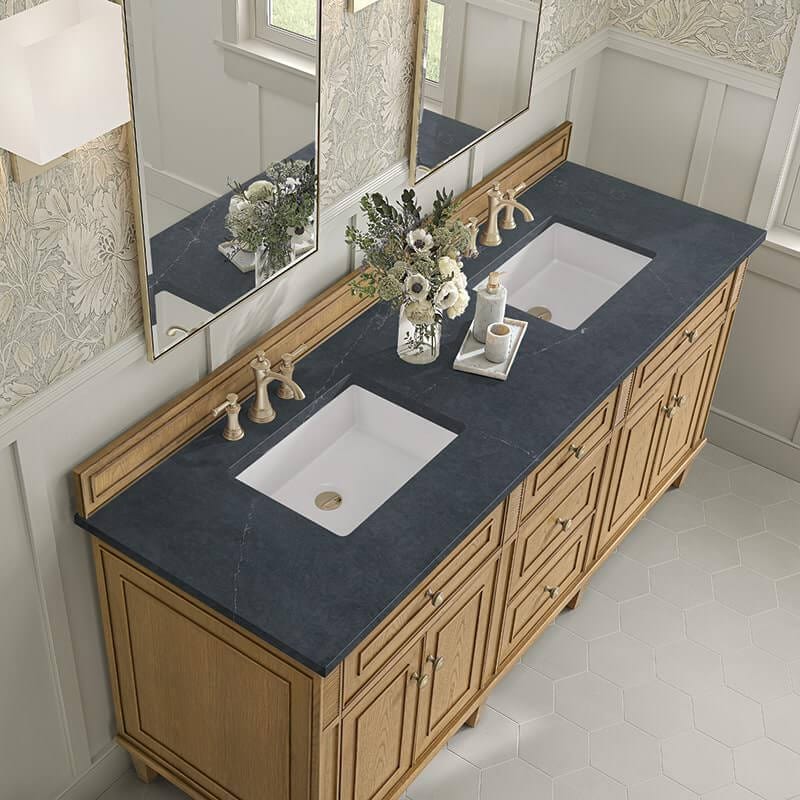 Lorelai 72" Double Vanity in Light Natural Oak With Charcoal Soapstone Silestone Top