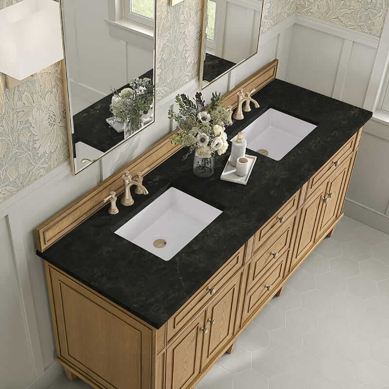 Lorelai 72" Double Vanity in Light Natural Oak With Phantome Eclos Top