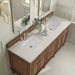 Lorelai 72" Double Vanity in Mid Century Acacia With Siberian Silestone Top