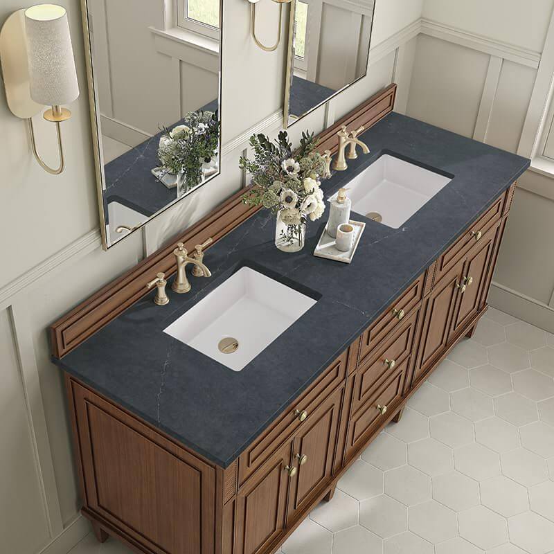 Lorelai 72" Double Vanity in Mid-Century Walnut With Charcoal Soapstone Silestone Top