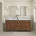 Lorelai 72" Double Vanity in Mid-Century Walnut With Single Hole Faucet White Zeus Silestone Top Backsplash