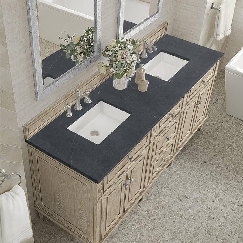 Lorelai 72" Double Vanity in Whitewashed Oak With Charcoal Soapstone Silestone Top