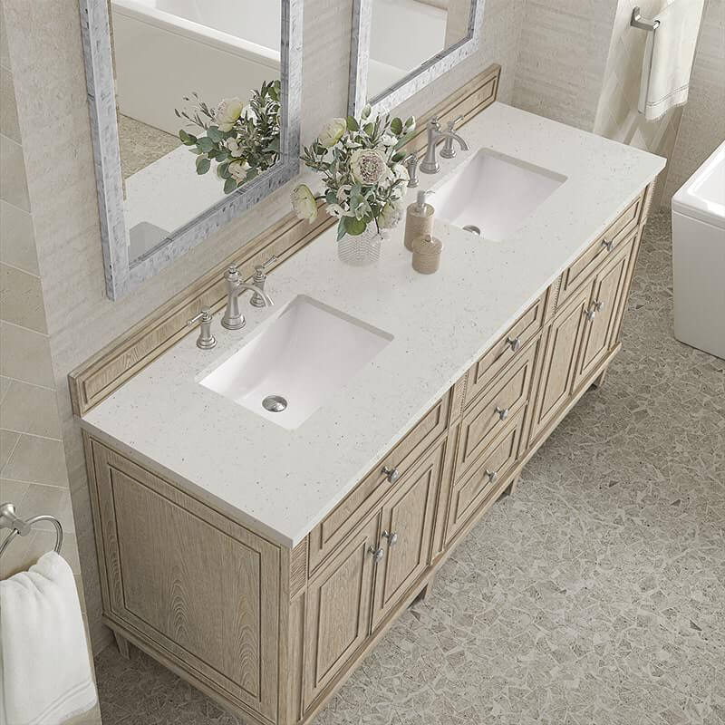 Lorelai 72" Double Vanity in Whitewashed Oak With Lime Delight Silestone Top