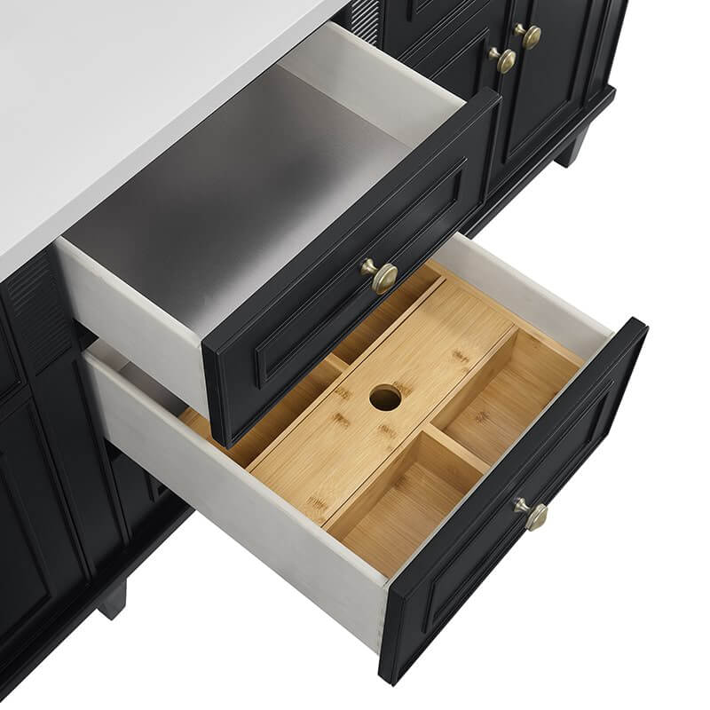 Lorelai 72 Inch Double Vanity in Black Onyx Top View Open Drawers