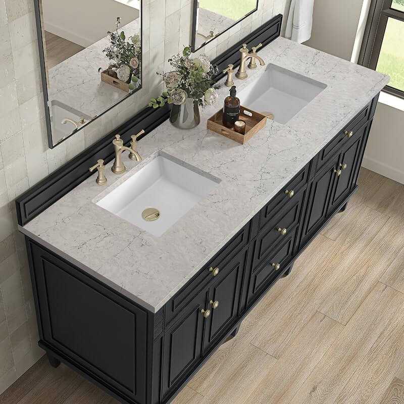 Lorelai 72 Inch Double Vanity in Black Onyx With Eternal Jasmine Pearl Silestone Top