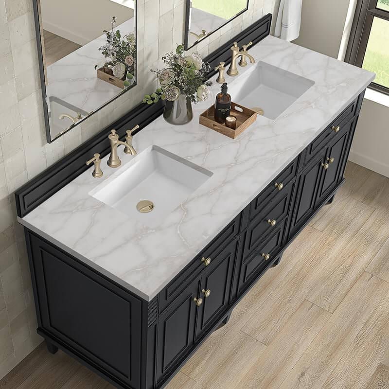 Lorelai 72 Inch Double Vanity in Black Onyx With Victorian Silver Silestone Top