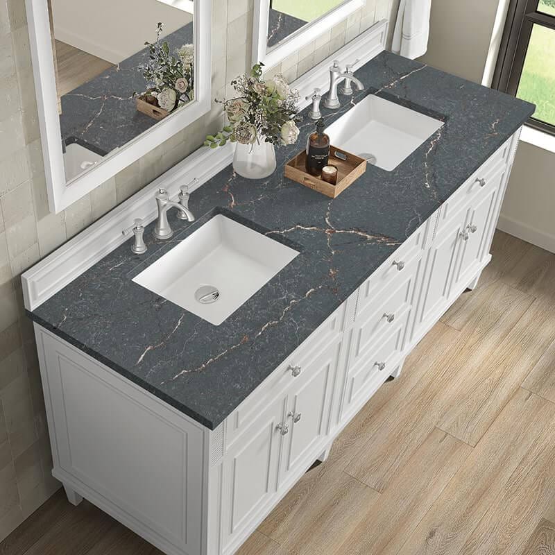 Lorelai 72 Inch Double Vanity in Bright White With Parisien Bleu Silestone Top