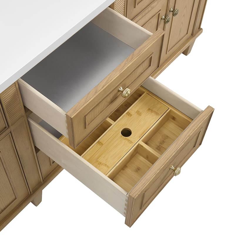 Lorelai 72 Inch Double Vanity in Light Natural Oak Top View Drawers Opened