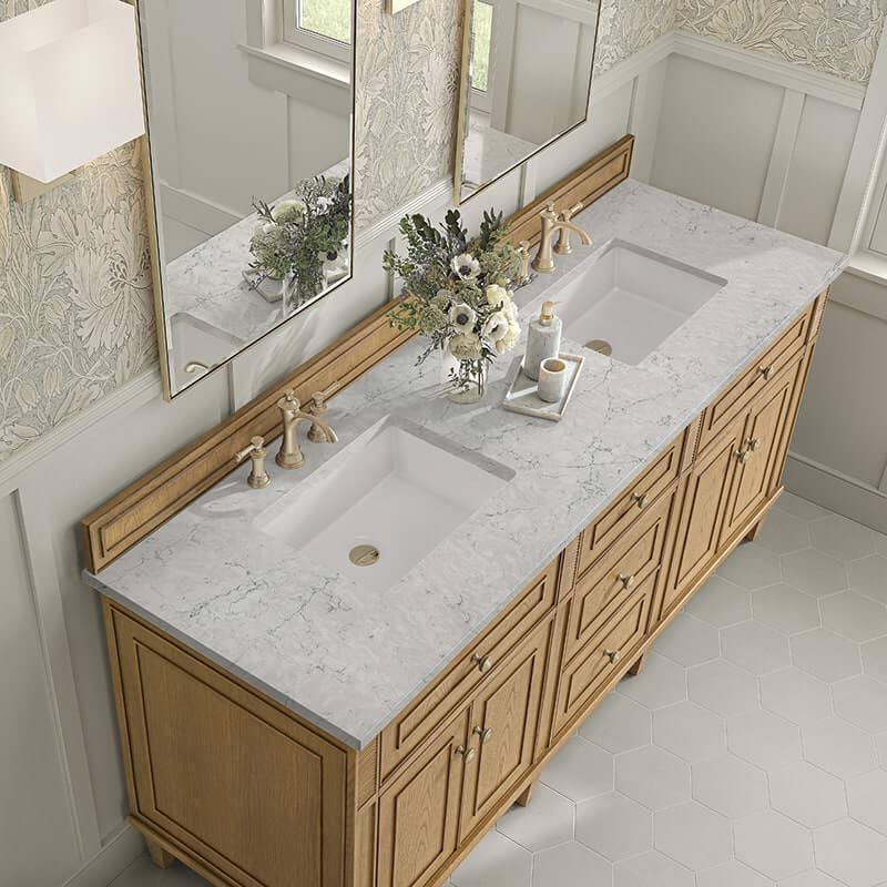 Lorelai 72 Inch Double Vanity in Light Natural Oak With Eternal Jasmine Pearl Silestone Top