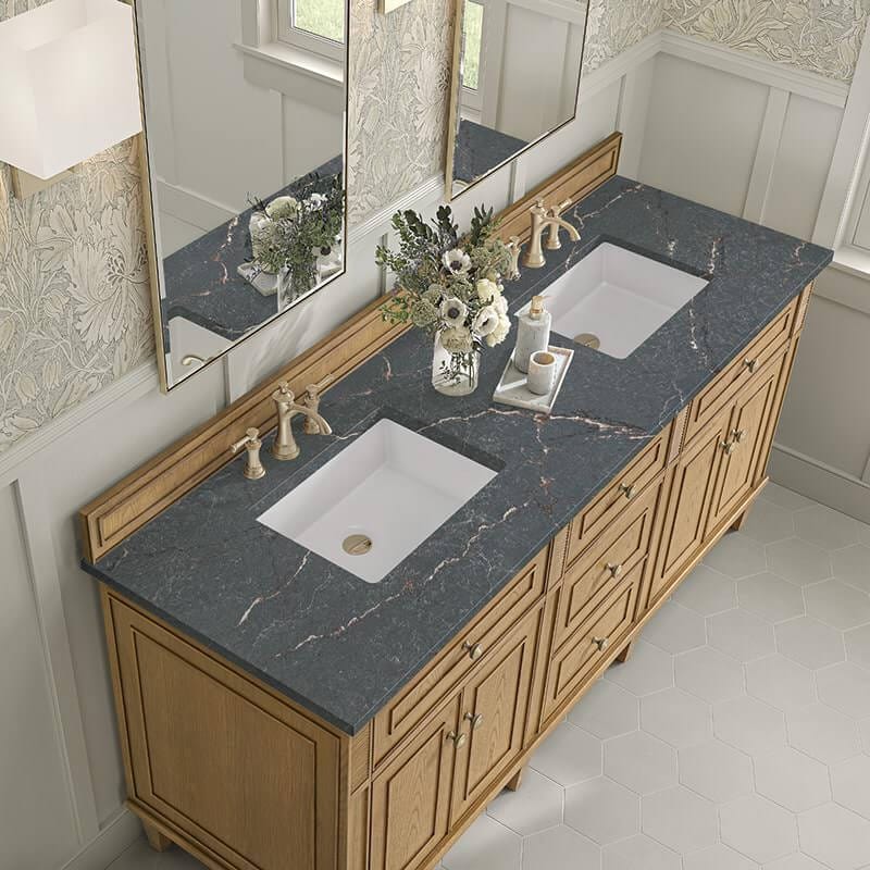Lorelai 72 Inch Double Vanity in Light Natural Oak With Parisien Bleu Silestone Top
