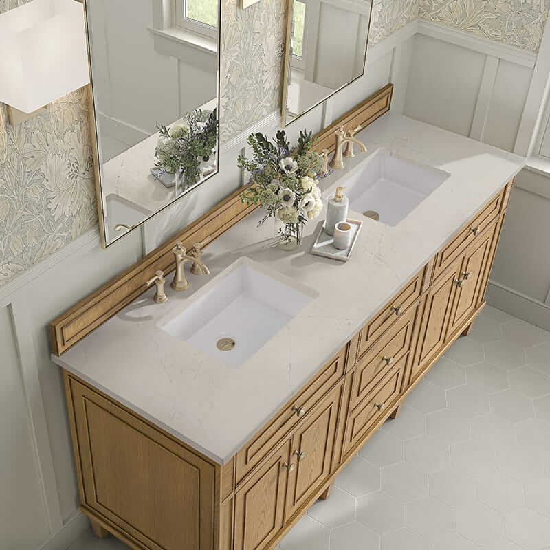Lorelai 72 Inch Double Vanity in Light Natural Oak With Siberian Silestone Top