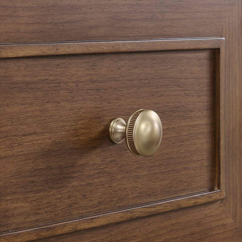 Lorelai 72 Inch Double Vanity in Mid-Century Walnut With Champagne Brass Knob