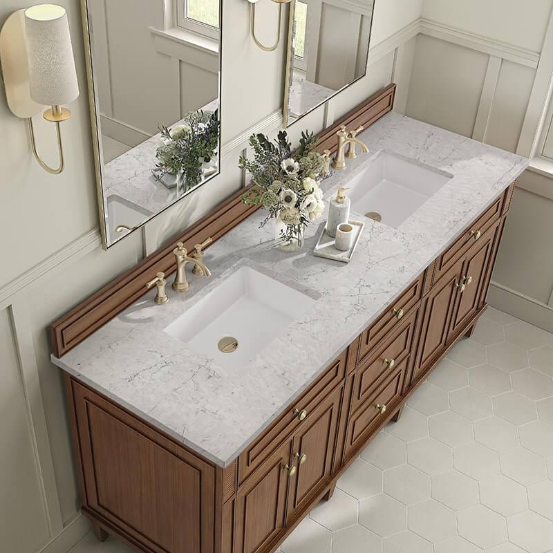Lorelai 72 Inch Double Vanity in Mid-Century Walnut With Eternal Jasmine Pearl Silestone Top