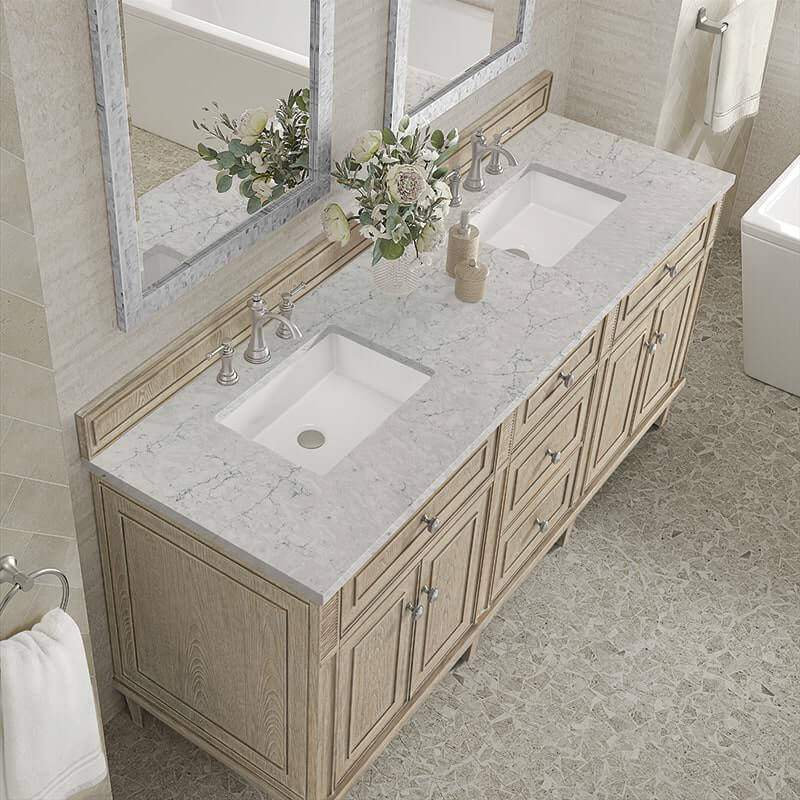 Lorelai 72 Inch Double Vanity in Whitewashed Oak With Eternal Jasmine Pearl Silestone Top