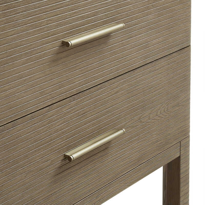 Lucian 36 Inch Double Vanity in Pebble Oak With Champagne Brass Hardware