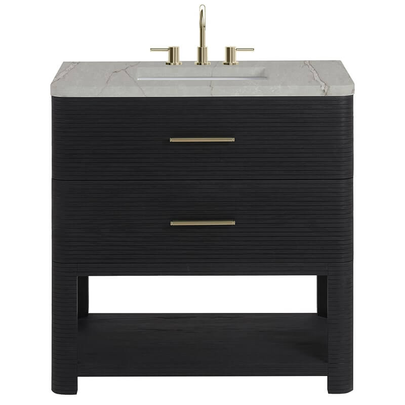Lucian 36" Single Vanity in Carbon Oak With Victorian Silver Silestone Widespread Top
