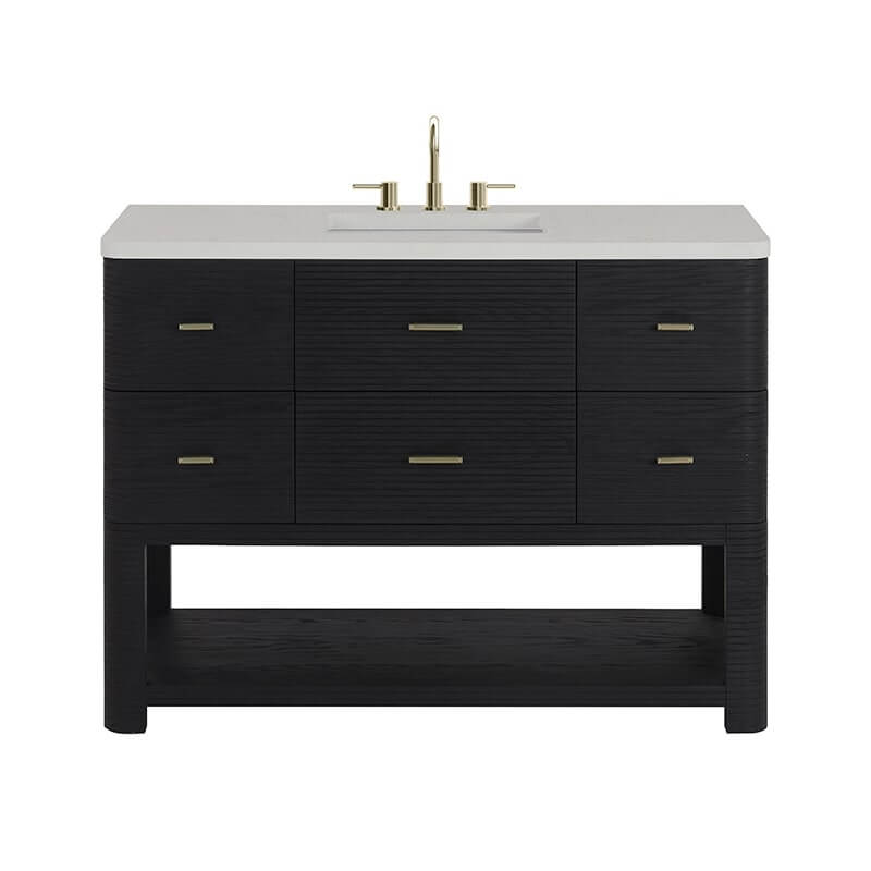 Lucian 48 Inch Single Vanity in Carbon Oak With White Zeus Silestone Widespread Top