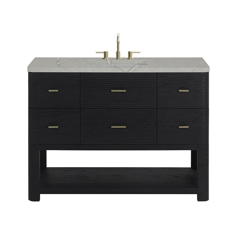 Lucian 48" Single Vanity in Carbon Oak With Victorian Silver Silestone Widespread Top