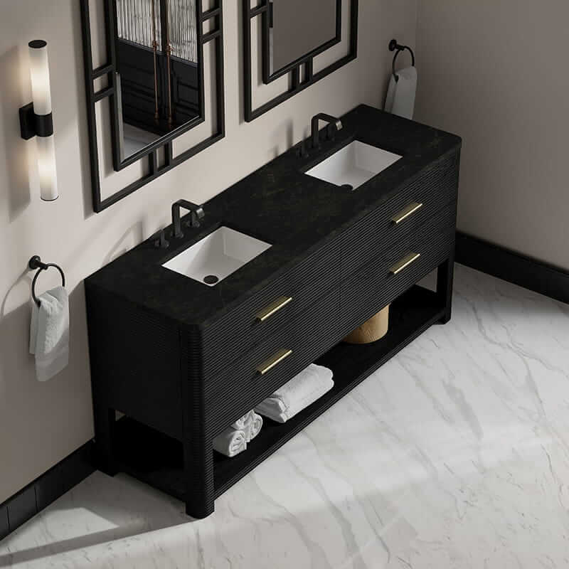 Lucian 72" Double Vanity in Carbon Oak With Phantome Eclos Widespread Top