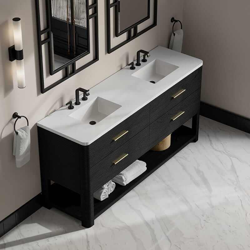 Lucian 72" Double Vanity in Carbon Oak With White Zeus Silestone Widespread Top