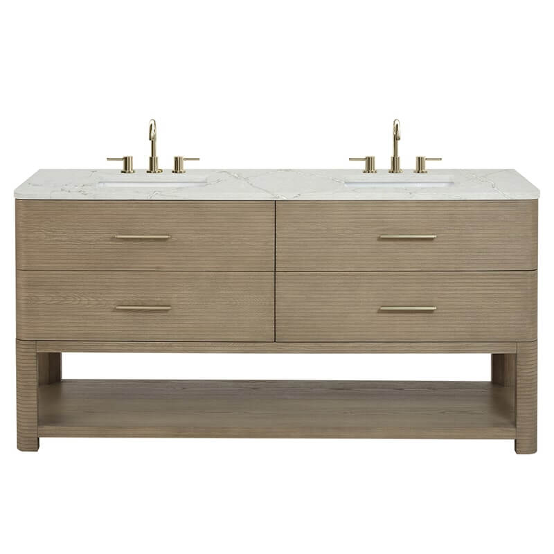 Lucian 72" Double Vanity in Pebble Oak With Victorian Silver Silestone Widespread Top