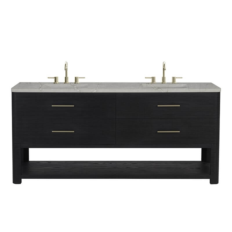 Lucian 72 Inch Double Vanity in Carbon Oak With White Zeus Silestone Widespread Top