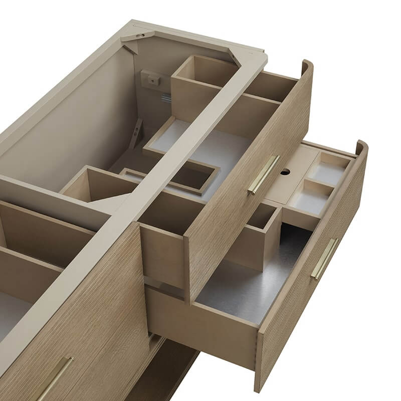 Lucian 72 Inch Double Vanity in Pebble Oak Drawer Boxes Feature English Dovetail Joinery