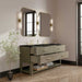 Lucian 72 Inch Double Vanity in Pebble Oak With Phantome Eclos Widespread Top Corner View Lifestyle
