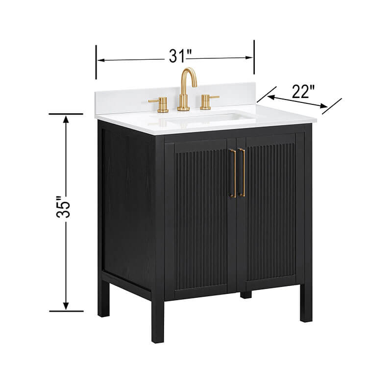 Luka 30 inch Single Vanity Black Oak in Cala White Engineered Stone Dimension