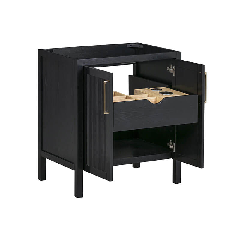 Luka 30 Single Vanity Black Oak Cabinet Only Open Drawer