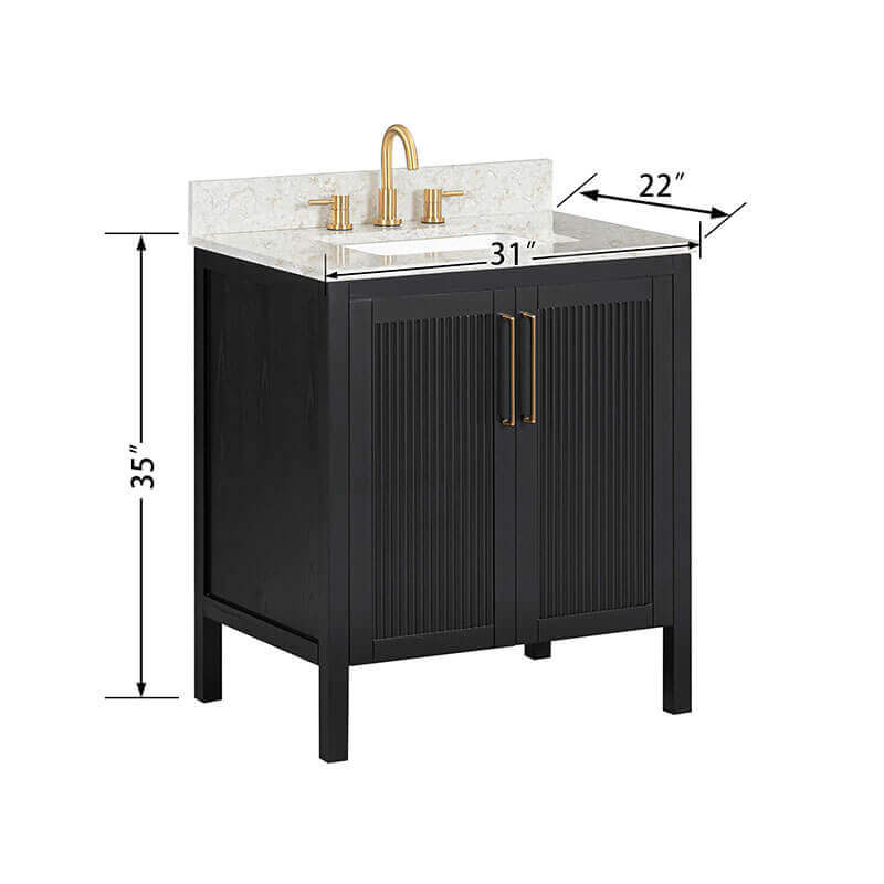 Luka 30 Single Vanity Black Oak in Alluring Quartz Dimension