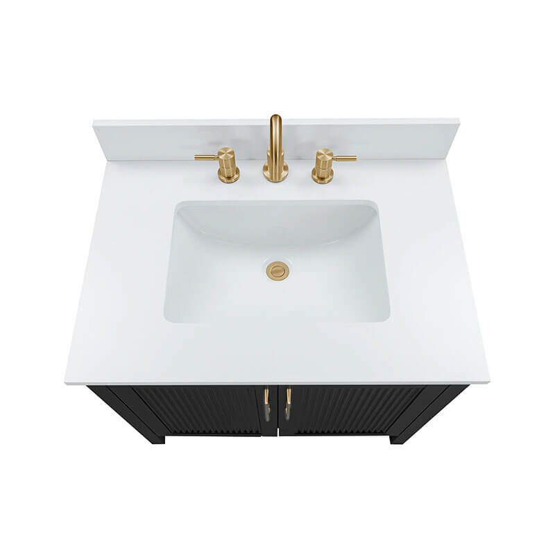 Luka 30 Single Vanity Black Oak in Cala White Engineered Stone