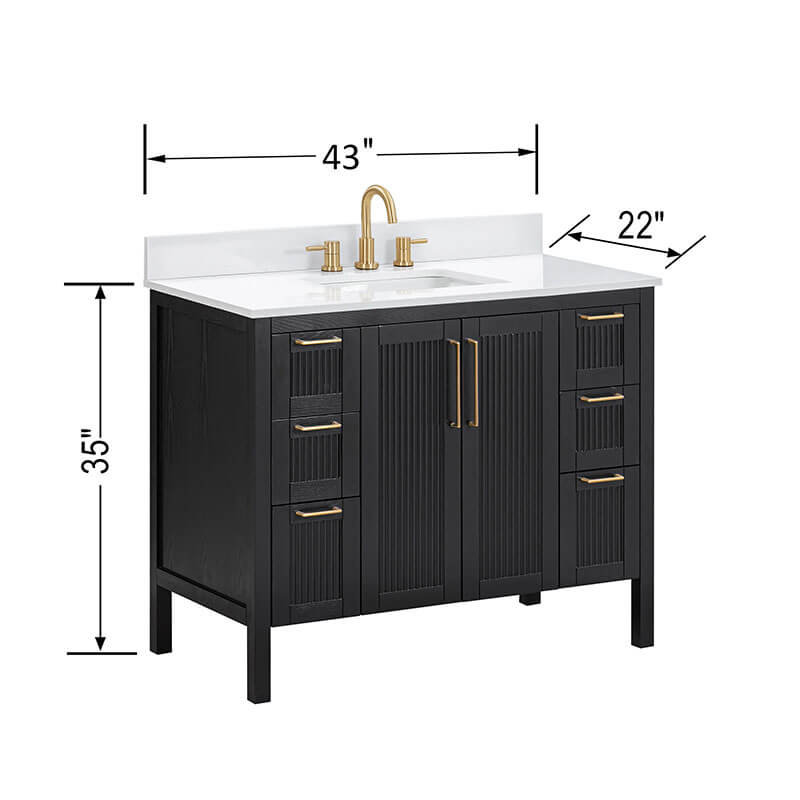 Luka 42 inch Single Vanity Black Oak in Cala White Engineered Stone Dimension