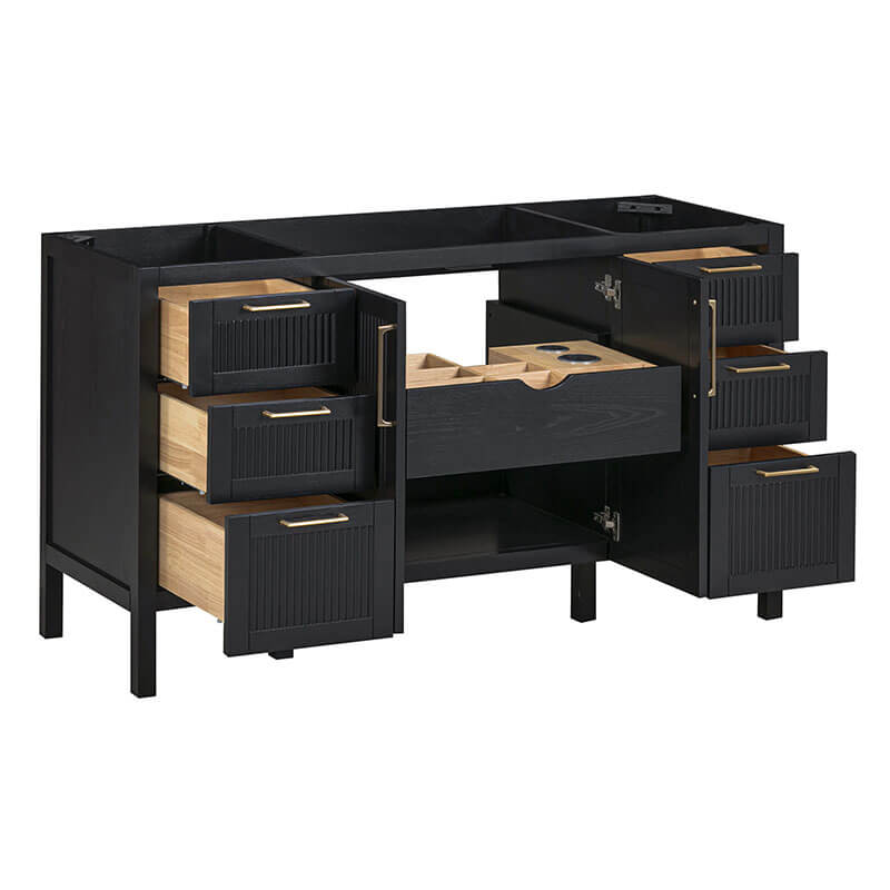 Luka 60 Single Vanity Black Oak Cabinet Only Open Drawer