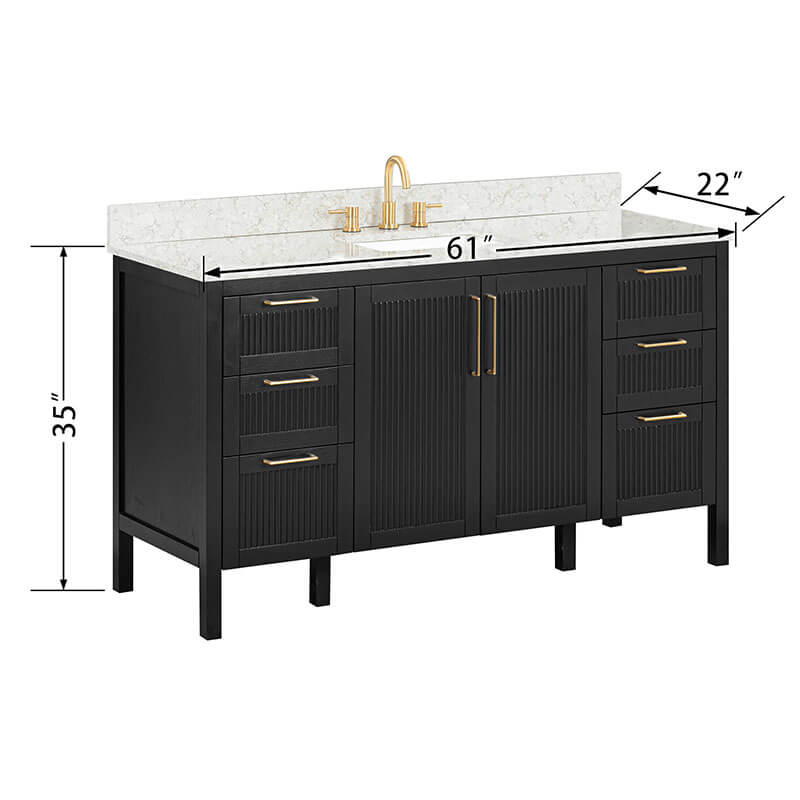 Luka 60 Single Vanity Black Oak in Alluring Quartz Dimension