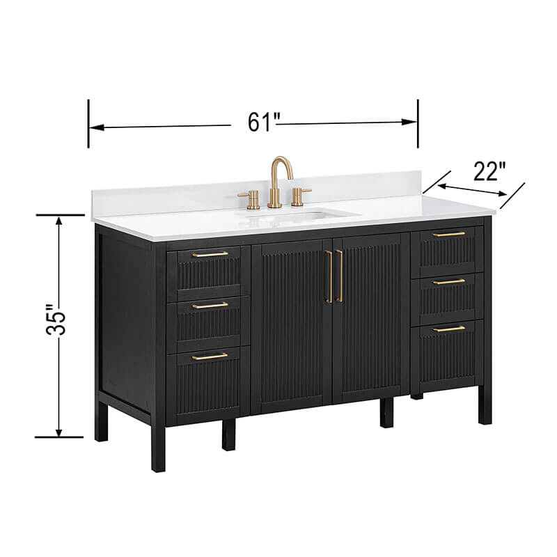 Luka 60 Single Vanity Black Oak in Cala White Engineered Stone Dimension