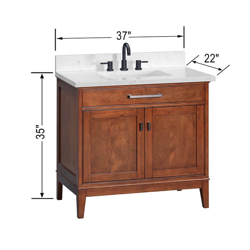 Madison 36 inch Single Vanity Tobacco in Cala White Engineered Stone Front View