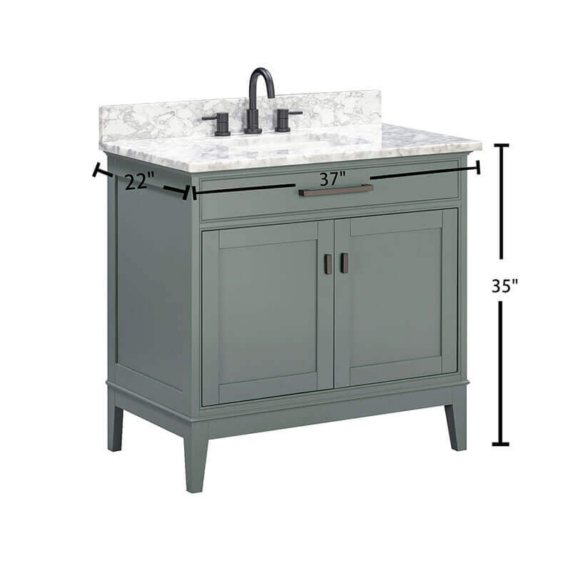 Madison 36 Single Vanity Smoke Green in Carrara White Marble Dimension