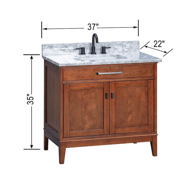 Madison 36 Single Vanity Tobacco in Cala White Engineered Stone Dimension