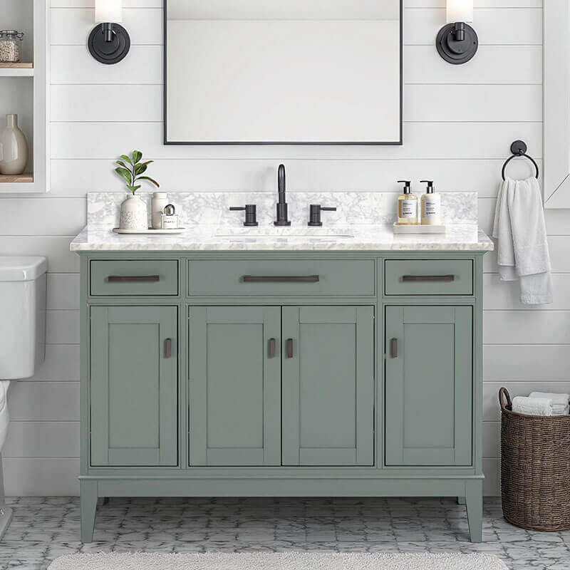 Madison 48 Inch Double Vanity Smoke Green in Carrara White Marble Front View