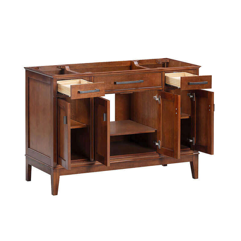 Madison 48 Inch Double Vanity Tobacco Cabinet Only OPen Drawer